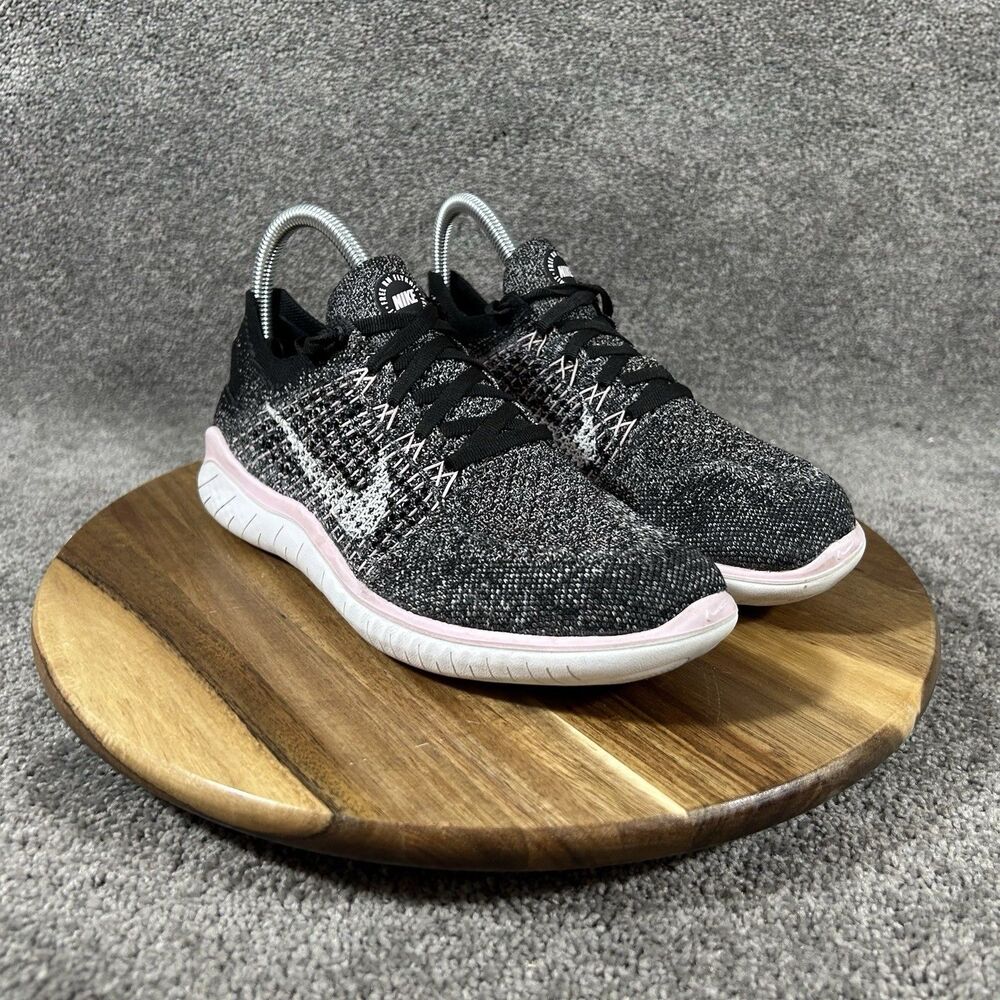 Nike Free RN Flyknit 942839-007 Women's Sz 7 Black White Pink Running Shoes Used - Picture 2 of 11